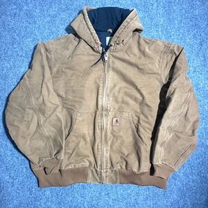 Carhartt Sandstone‎ Duck Arctic Quilt Lined Hooded Work Jacket Mens 2XL Brown
